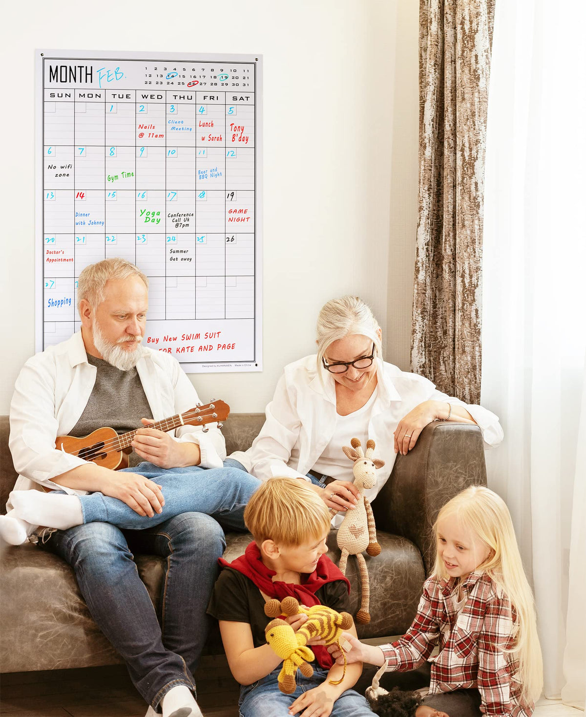 Large Dry Erase Calendar For Wall Monthly,24x36 Inch Big Vertical Blank White Board Calendar Fit to Narrow Wall,Giant Laminated Erasable 30 Day Schedule Planner Poster for Family,Office,Classroom