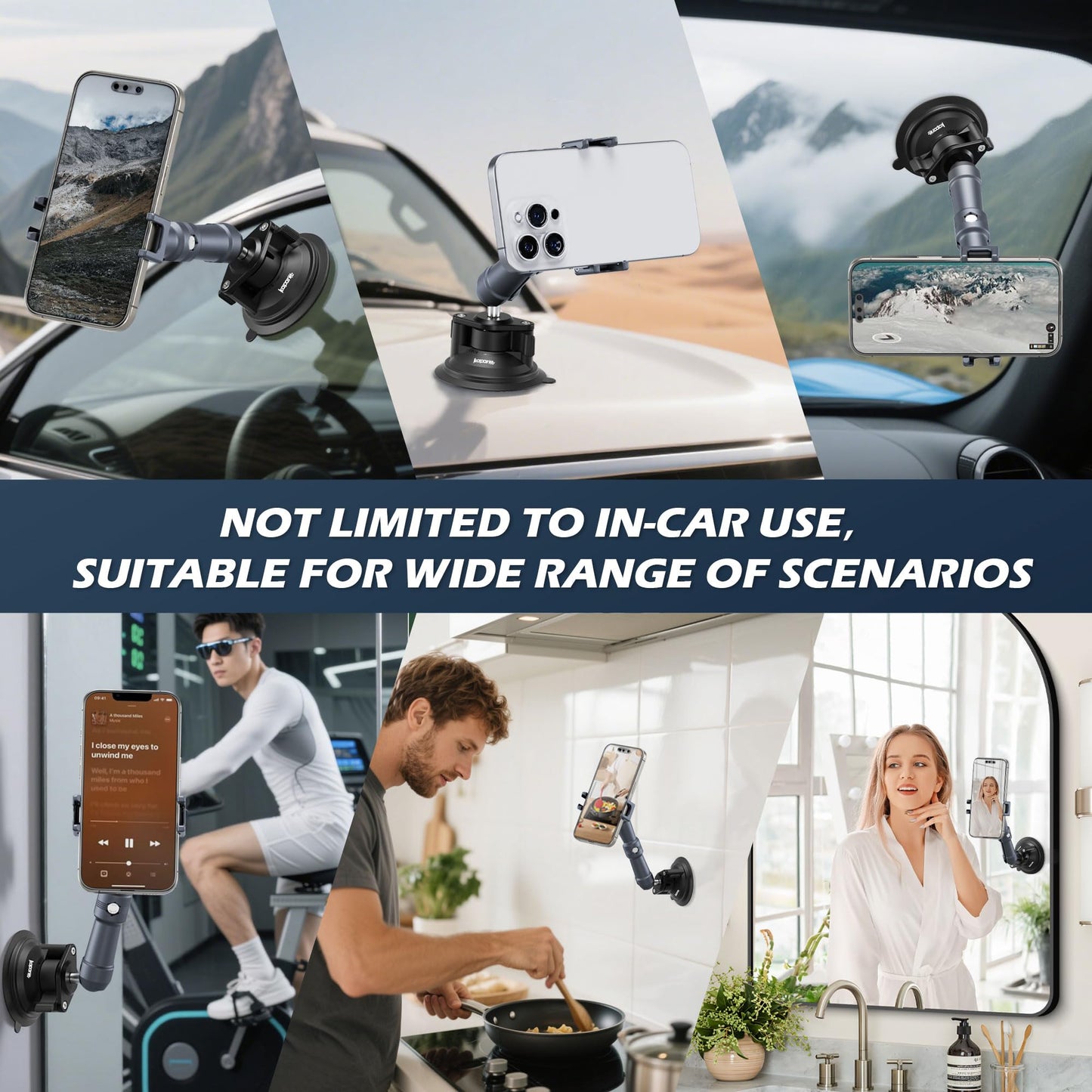 KAPARNER Universal Car Phone Mount, with 25mm Ball Magic Arm and 360° Rotation Phone Holder, Suction Cup Windshield & Dashboard Mount, for iPhone/Samsung/Android, Fits Phone Width 2.56-3.74"(KPS-10)