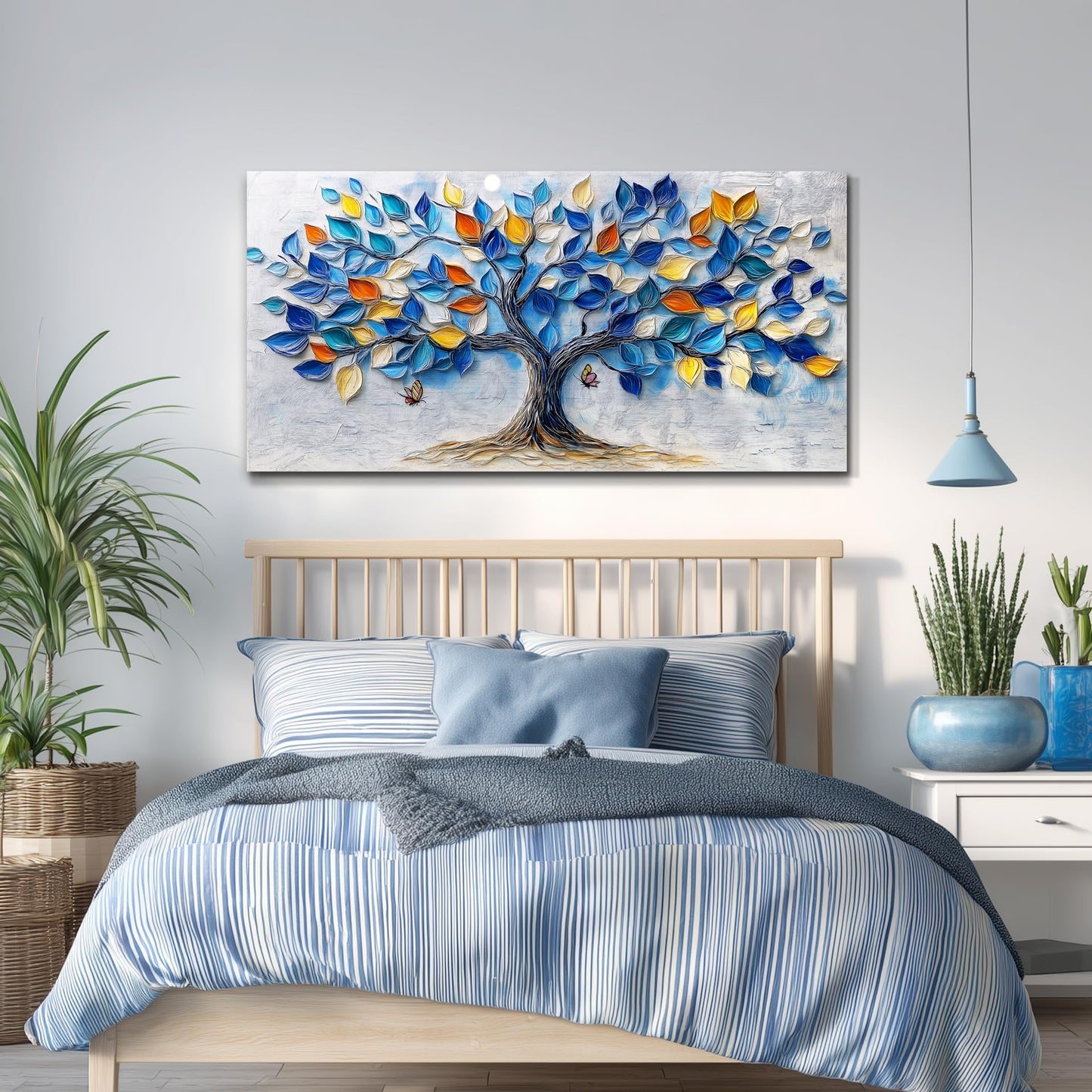 VXMXFTE Wall Art For Living Room Bedroom Wall Decor For Office Dining Room Abstract Blue Tree Painting Restaurant Hallway Wall Home Decor Prints Canvas Artwork Picture Ready To Hang 20x40 Inches