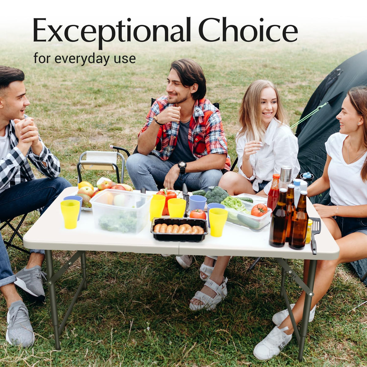 4 Feet Foldable Table Adjustable Height with Built in Handle, Steel Legs | 4FT Heavy Duty Portable | Perfect for Party Dining Wedding Events Picnic Indoor Outdoor Camping Utility Folding - 4 Foot