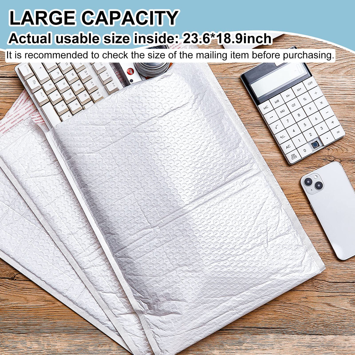 Thenshop 10 Pack 20 x 24 Inch Extra Large Bubble Mailers, Poly Padded Envelopes, Waterproof, Tear-resistant, Adhesive Closure Mailing Bags for Shipping, Office, Home, E-commerce, White