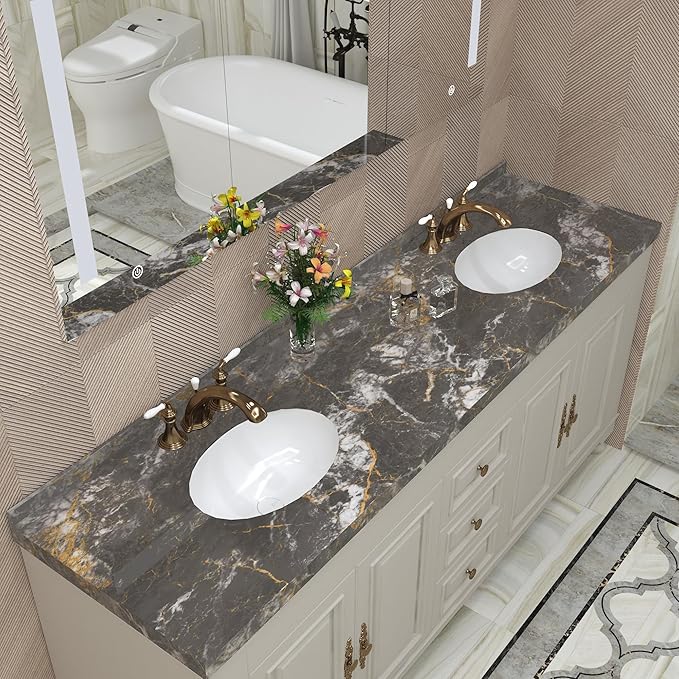 BAYYA Countertop Covers Peel and Stick Wallpaper Glossy Marble Contact Paper