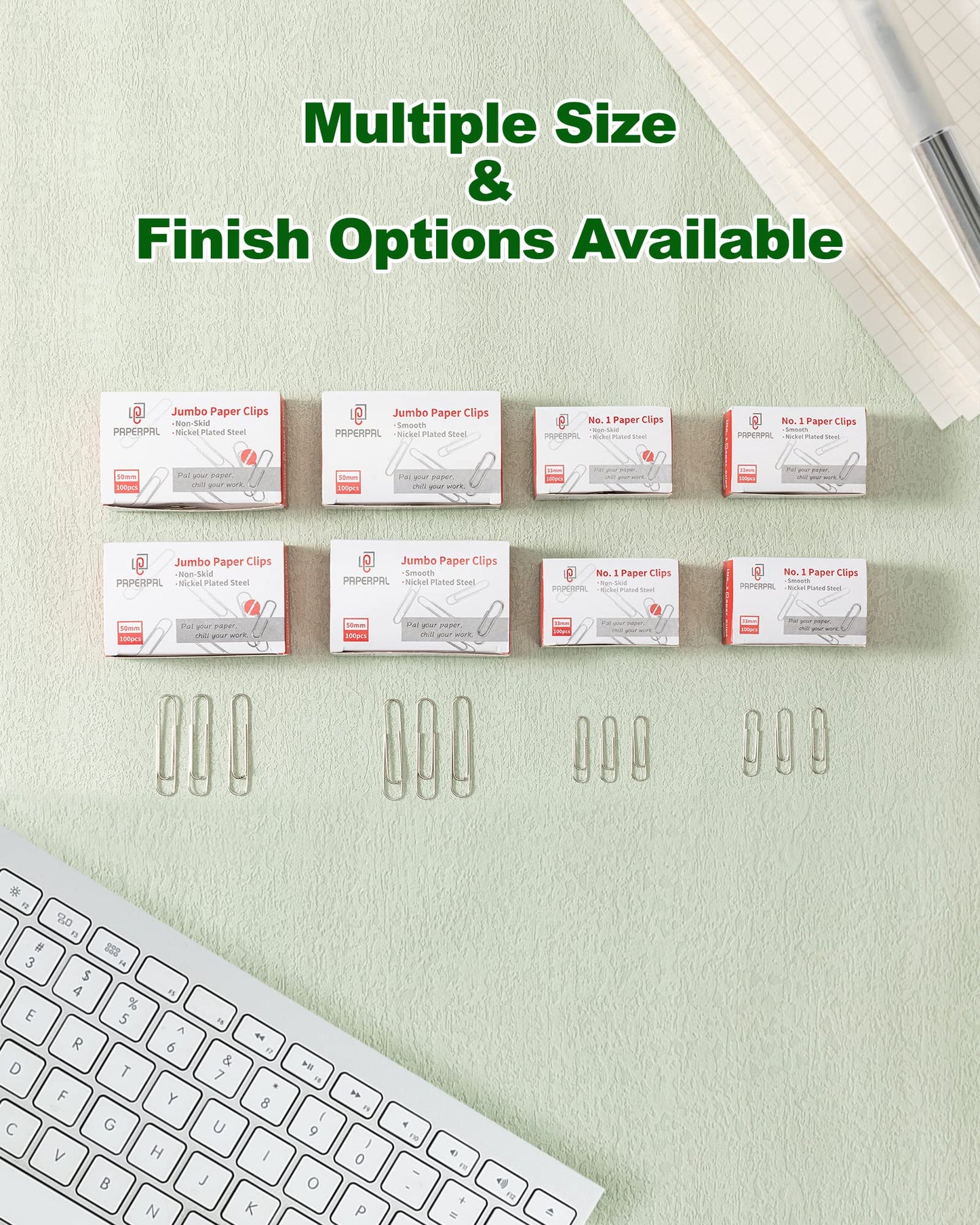 PAPERPAL Paperclips for Office School & Personal Use, #1 Smooth Paper Clip (1-2/7"), 2000 Medium Paper Clips (20 Boxes of 100 Each), Silver
