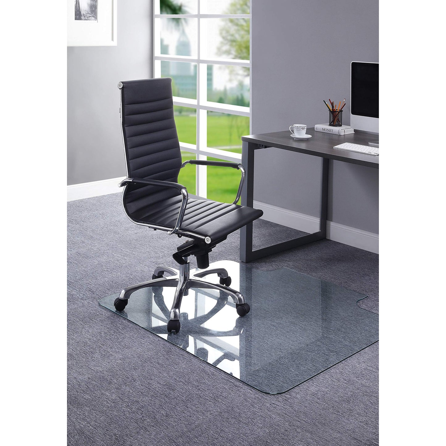 Lorell Tempered Glass Chairmat with Lip, 36" x 48", Clear, 1 Each