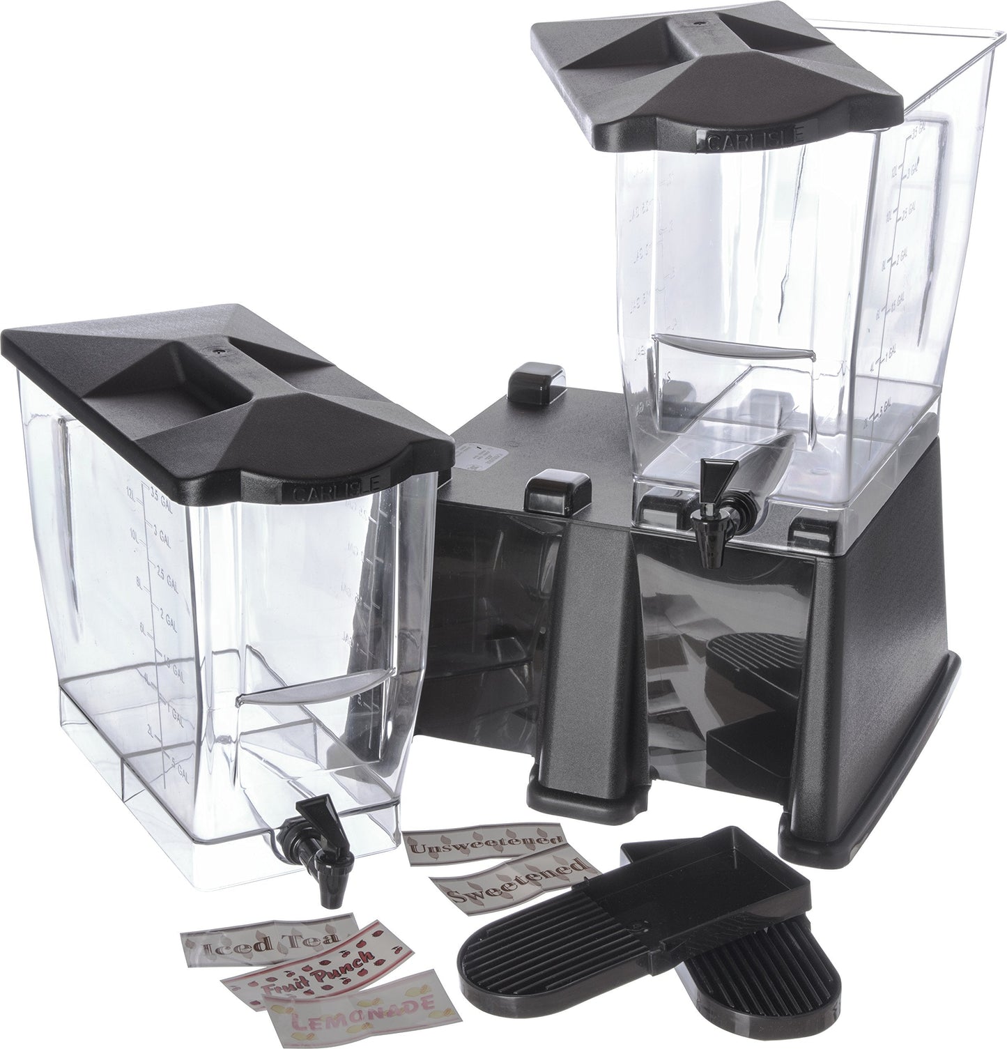 Carlisle FoodService Products Trimline Double Base Rectangular Beverage Dispensers with Spigot for Catering, Buffets, Restaurants, Polycarbonate (Pc), 2 x 3.5 Gallons, Black