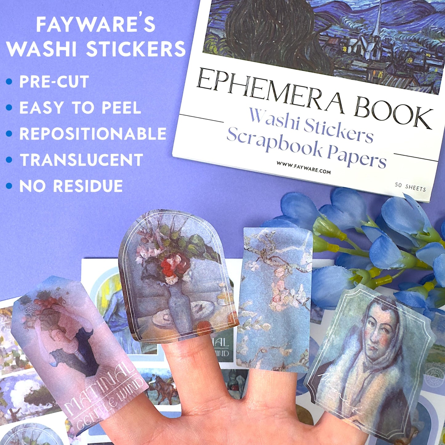 Fayware Vintage Journaling Supplies for Junk Journal - 487 Scrapbooking Stickers & 20 Ephemera Papers Washi Stickers with Art Famous Paintings
