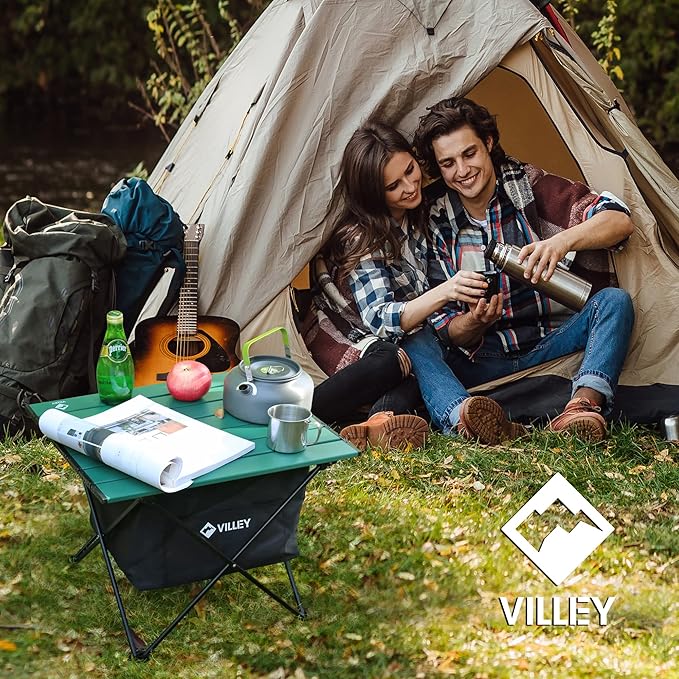 VILLEY Portable Camping Side Table, Ultralight Aluminum Folding Beach Table