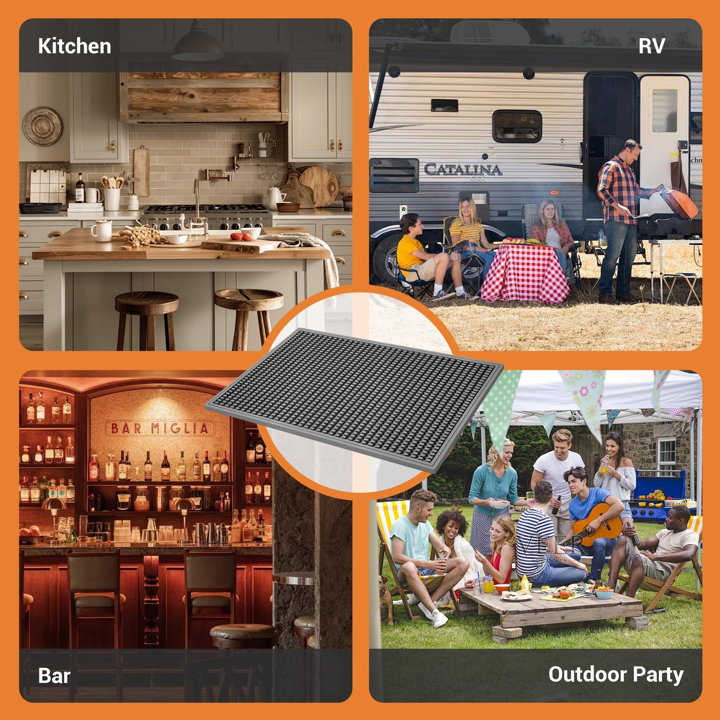 ZJWZLG Bar Mat - 18"X12"(2 Pcs) Rubber Bar Mats for Countertop & Dish Drying, Non-Slip Bartender Mat with Airflow Design for Home Bar, Cocktail Set, Kitchen & Outdoor Use (Gray)