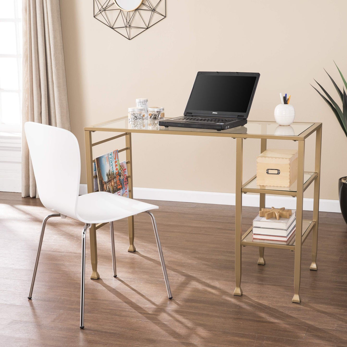 SEI Furniture Jaymes Gold Metal/Glass Writing Desk, Soft Gold