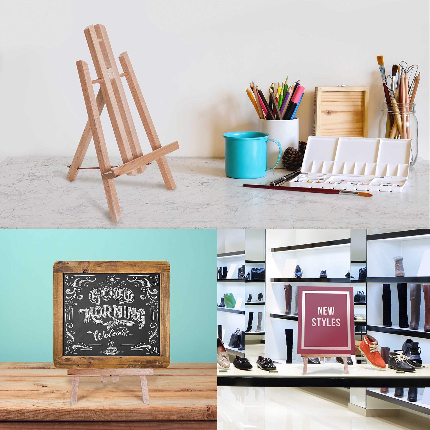 U.S. Art Supply 11" Small Tabletop Display Easel - Beechwood Artist A-Frame Display Stand, Wooden Easel for Painting, Canvas Stand, (Pack of 12) Classrooms Events Photo Picture Sign Holder