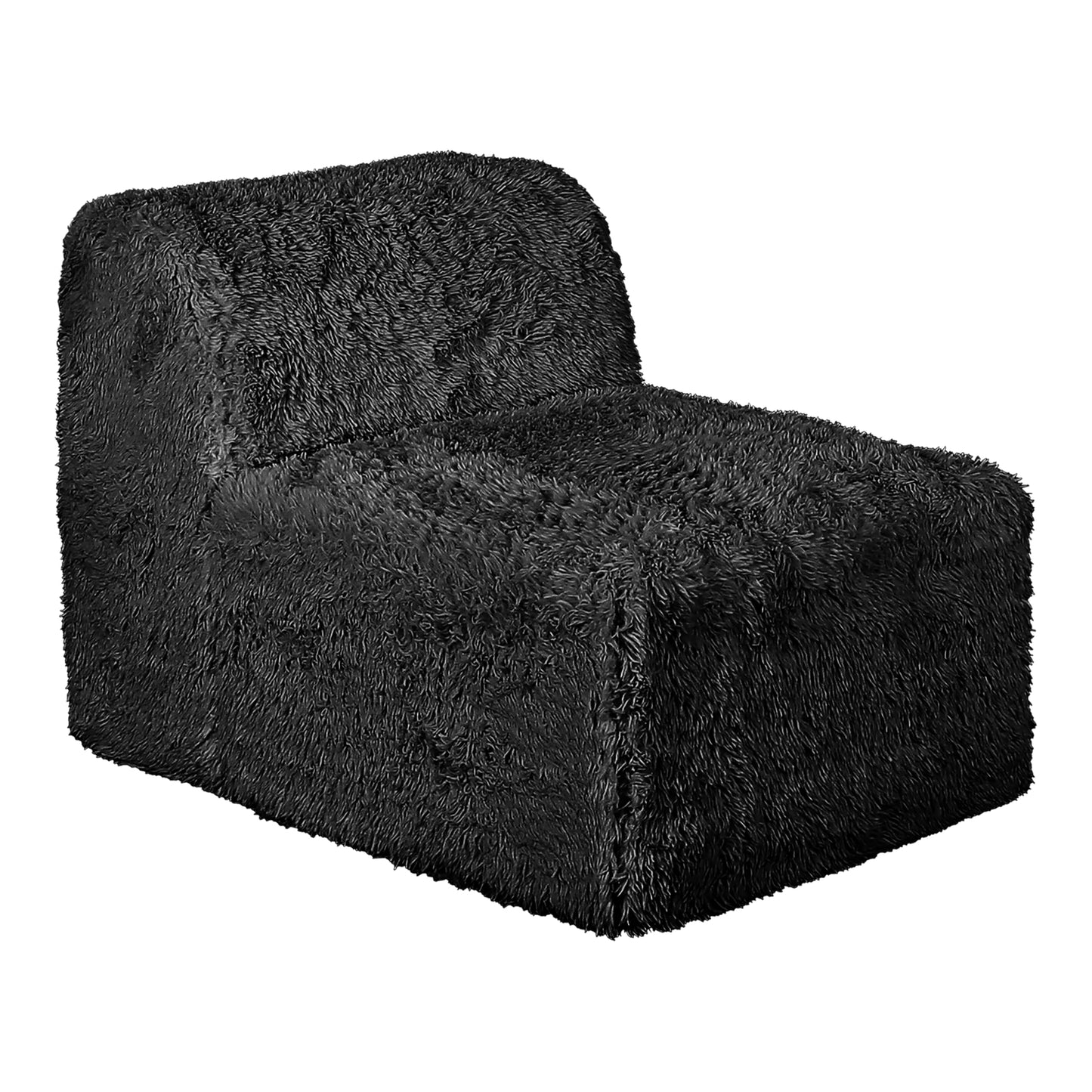 Furniture of America Havyn Modern Faux Fur 1-Seater Modular Armless Foam Sofa Chair with Deep Seat, Compressed Couch in a Box, No Assembly Required, for Living Room and Office, Black