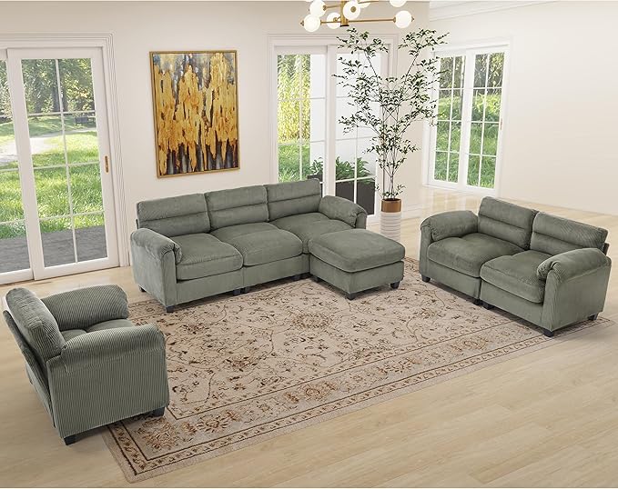 HAOMARKETS Corduroy Sofa Set, Upholstered 3-Seater Couch