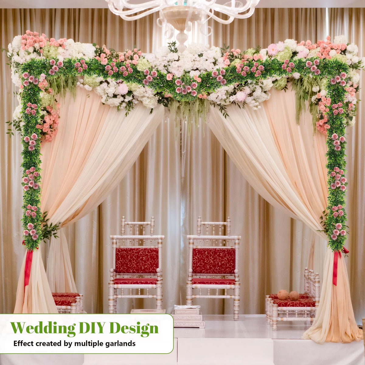 DDHS Artificial Boxwood Garland, 6FT Fake Plant Greenery Eucalyptus Garland Faux Vines Hanging Plant Green Artificial Boxwood Plants for UV Outdoor Indoor Wedding Backdrop Wall Table Farmhouse Party