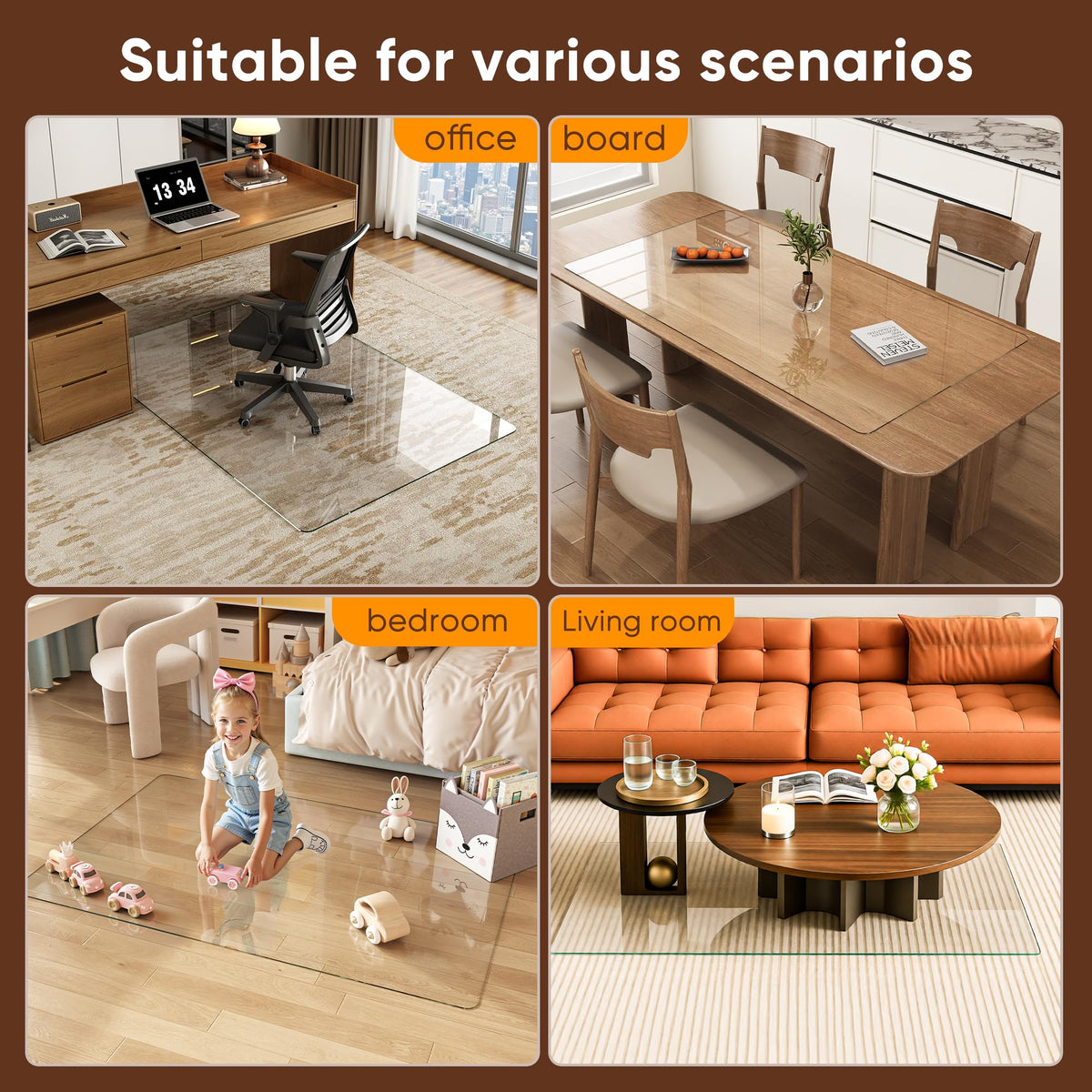 Antok Tempered Glass Chair Mat, 45"x60" Office Chair Mat for Carpet & Hardwood Floors, Heavy Duty 1/5" Desk Chair Mat for Smooth Rolling at Home or Office