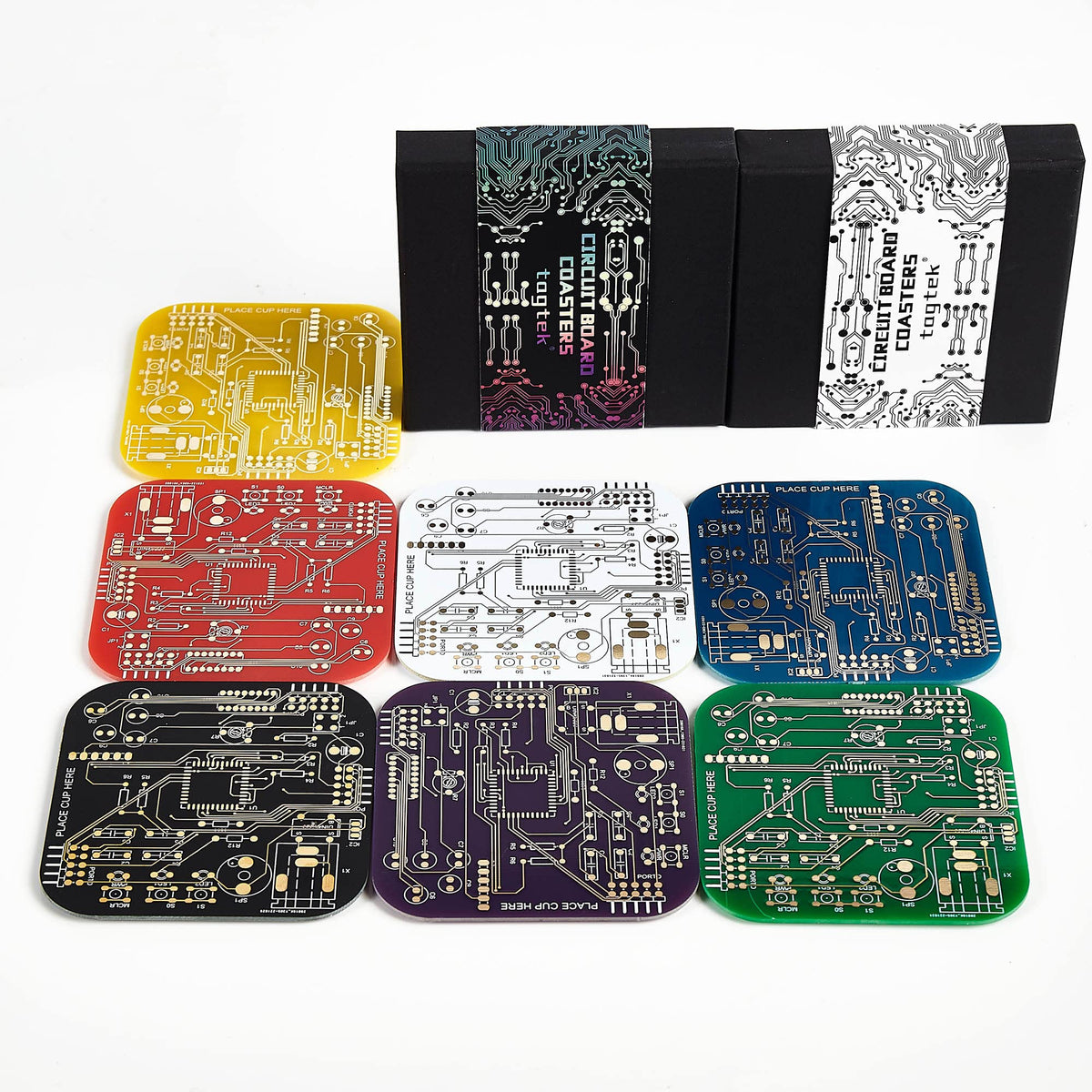 Coasters for Drinks in PCB-Design Green Coasters Decor with Immersion Gold Circuit Board for Coffee Table Bar Office Tech Gifts for Boyfriend Gamer Geek Engineer Dad Men Anniversary