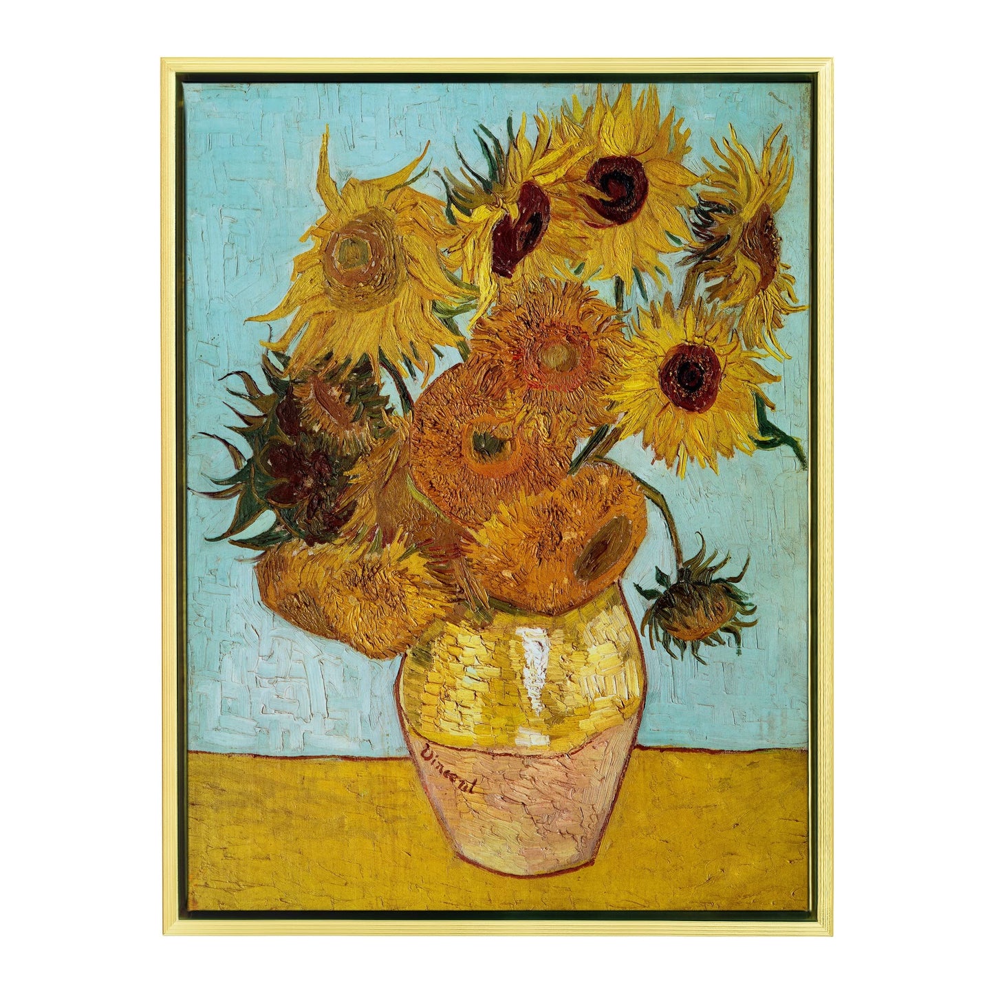 Wieco Art Framed Wall Art Canvas Prints of Sunflower by Vincent Van Gogh Paintings Reproduction Abstract Wall Decorations for Living Room Golden Frame