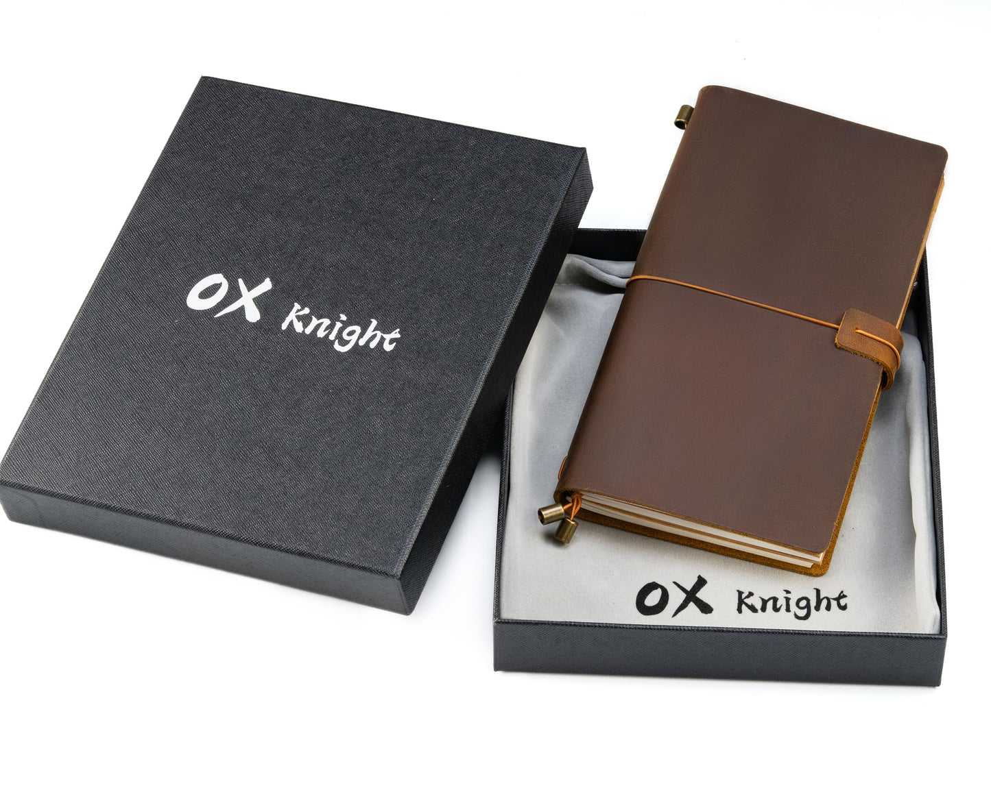 Ox Knight Refillable Leather Travelers Notebook, 8.6 x 4.9 Standard Size Travel Diary for Men and Women, Genuine Leather Travel Journal with 3 Notebook Inserts for Writing, Sketching & Planning, Dark Brown