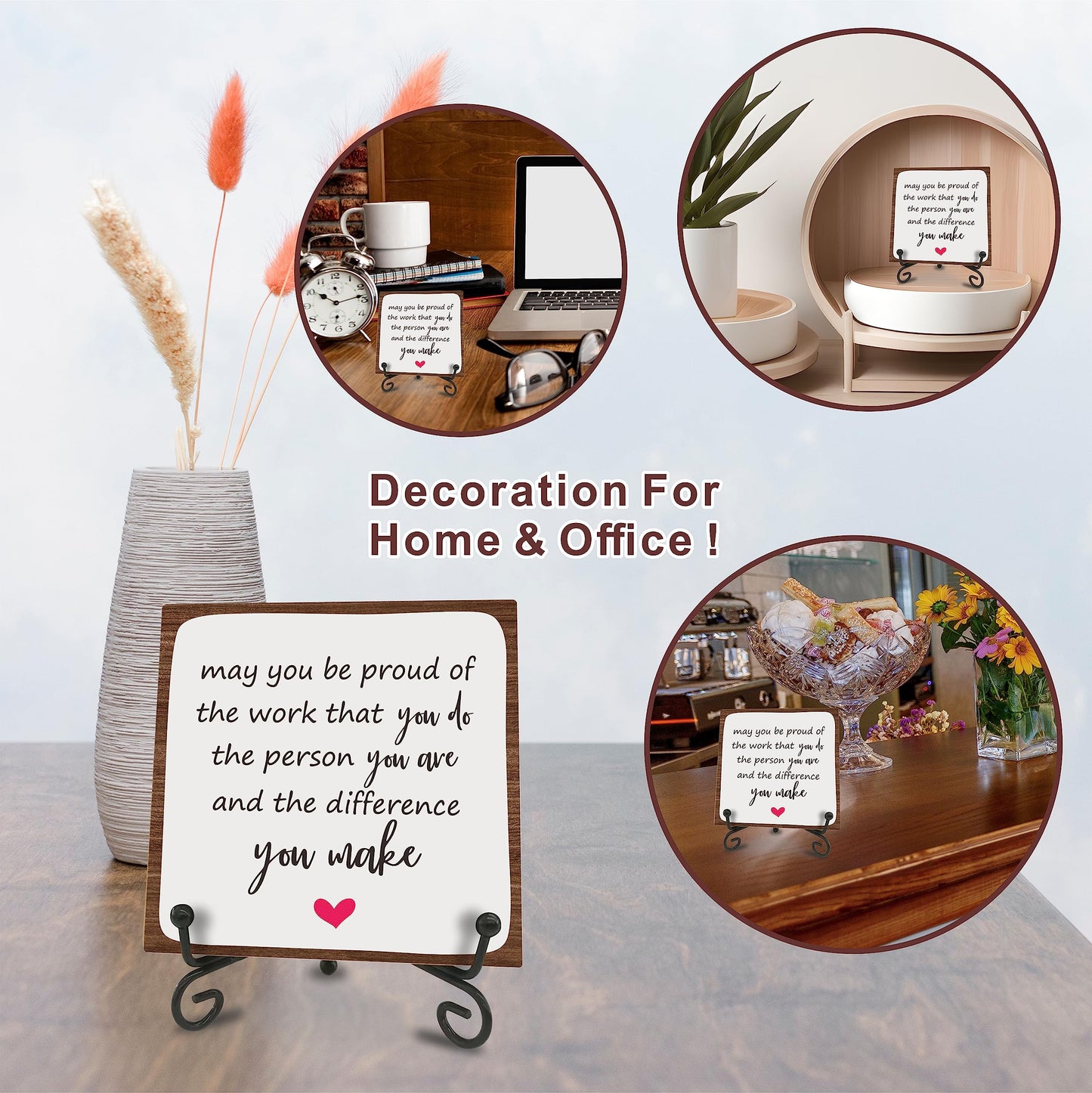 Wooden Gift Sign Positive Reminder - May You Be Proud- Motivational Wood Plaque With A Support Frame - Home & Office Inspirational Gifts For Women And Man,Coworker Office Desk Decor & Accessories - A16