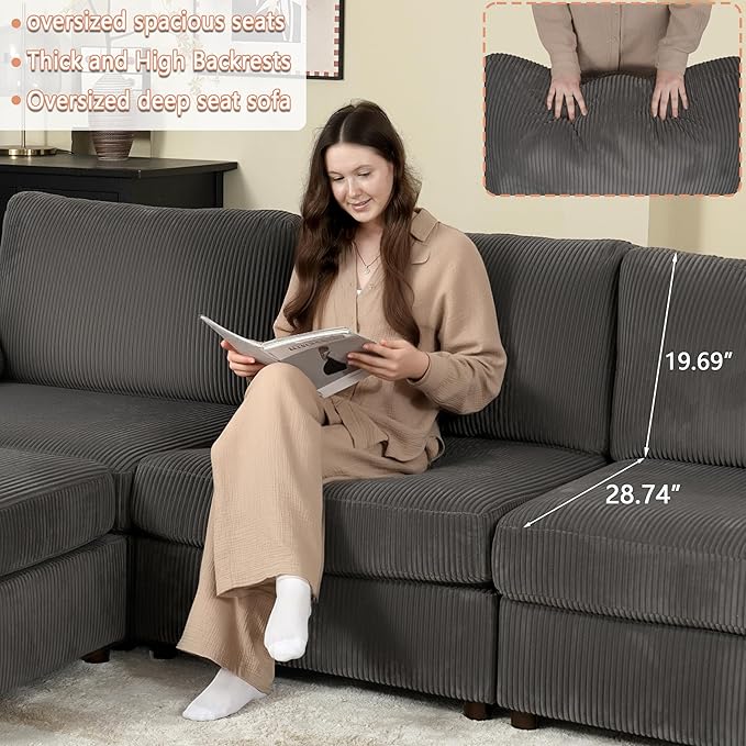 EASE MOOSE Sectional Modular Sofa, Comfty 3 Seat Cloud Couch, FSC Certified