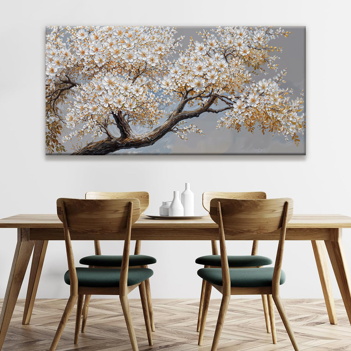 Canvas Wall Art Decor White Flowers On Tree Artwork Wall Decor Living Room Canvas Prints Modern Wall Art For Office Kitchen Canvas Prints Decor 24x48 Inch