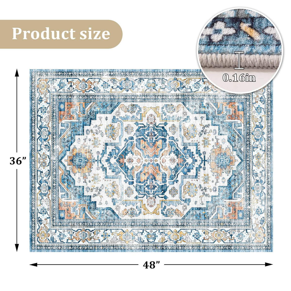 chakme Office Chair Mat for Hardwood Floor, 48"x36" Easy Glide Computer Desk Mat Protector for Rolling Chair Under Desk Rug Nonslip Backing, Machine Wash, (Boho)