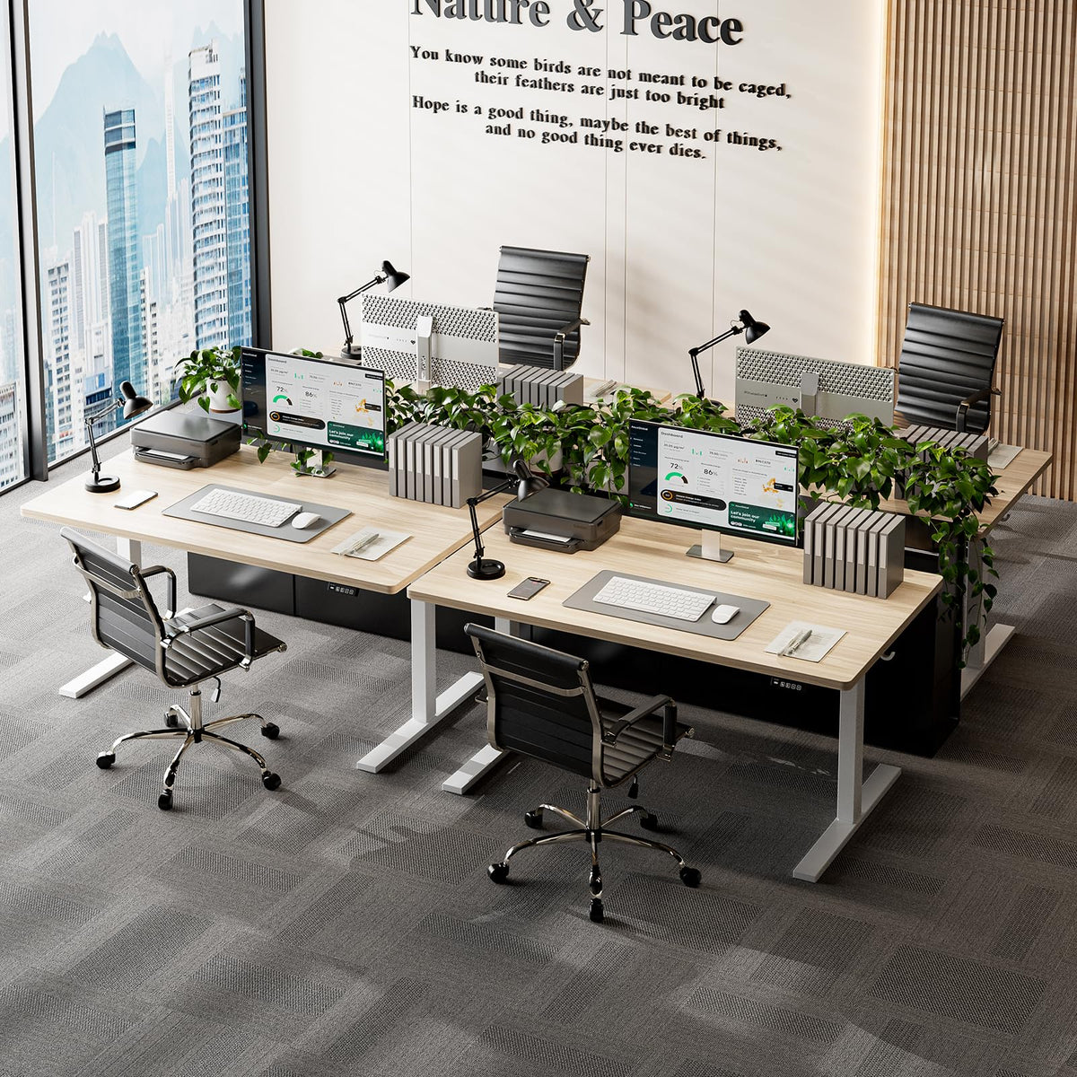 Grandder 55x32 Large Electric Standing Desk, Height Adjustable Computer Desk with 2 Memory Presets, 31.5" Deep Desktop Sit Stand Desk Home Office Desk Workstation Table with Hooks, Light Walnut