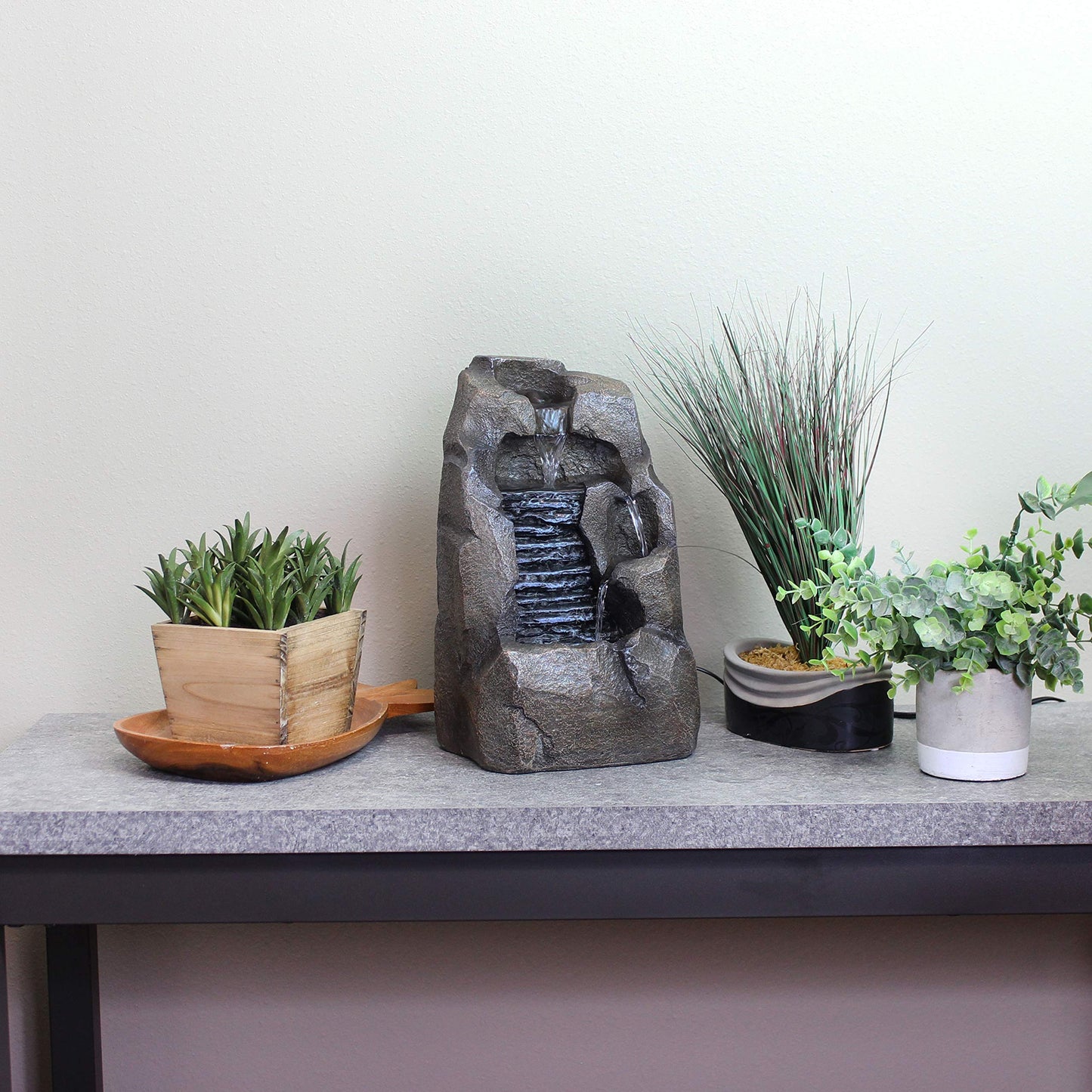 Sunnydaze Stony Rock Tabletop Water Fountain - 11 Inch Relaxing Indoor Desktop Water Fountain - Office, Bedroom, Living Room