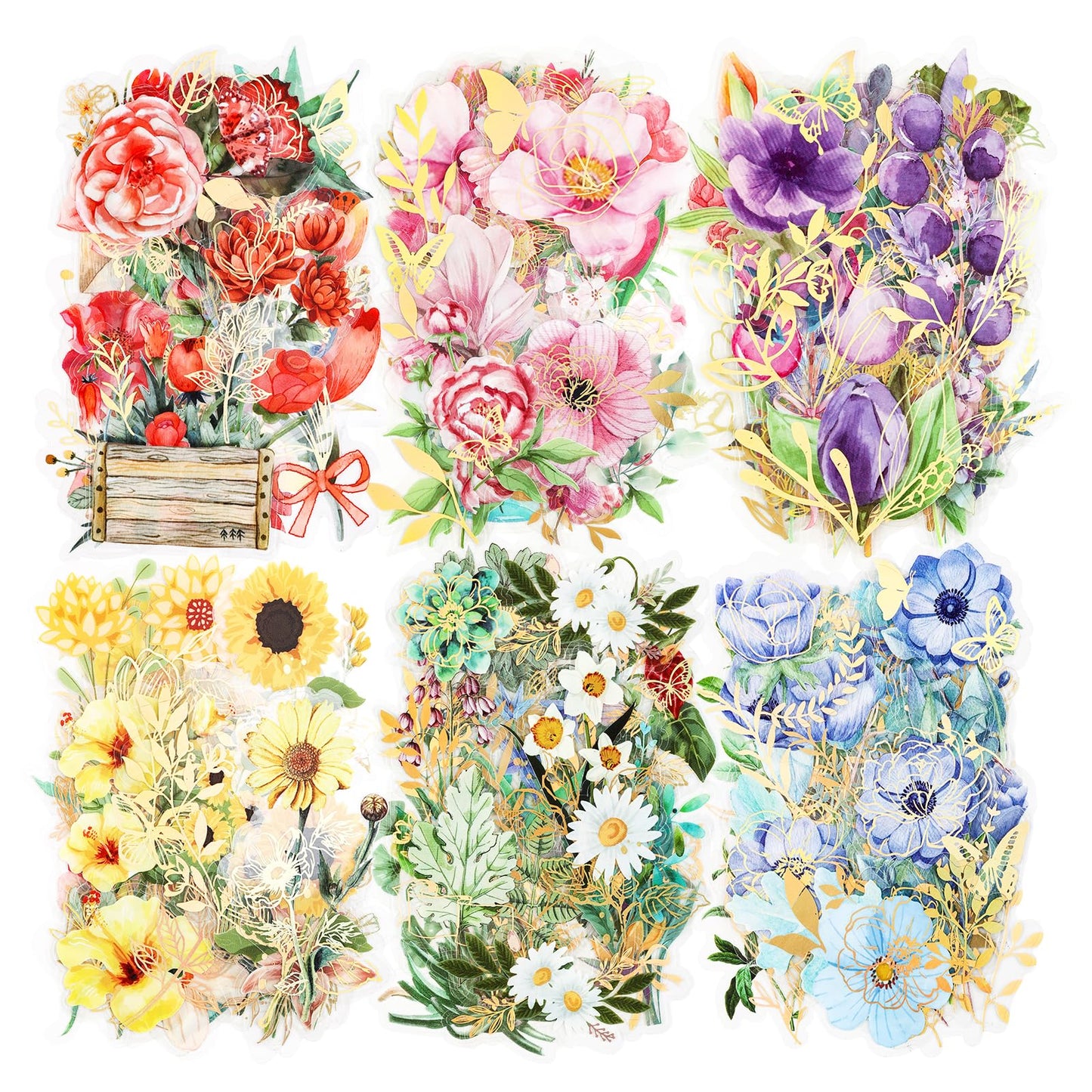 Dizdkizd Gilding Flower Stickers (240 Pieces) - Glitter Watercolor Transparent Stickers for Card Making Scrapbooking Envelopes Wrapped Gifts Arts and Crafts Journaling