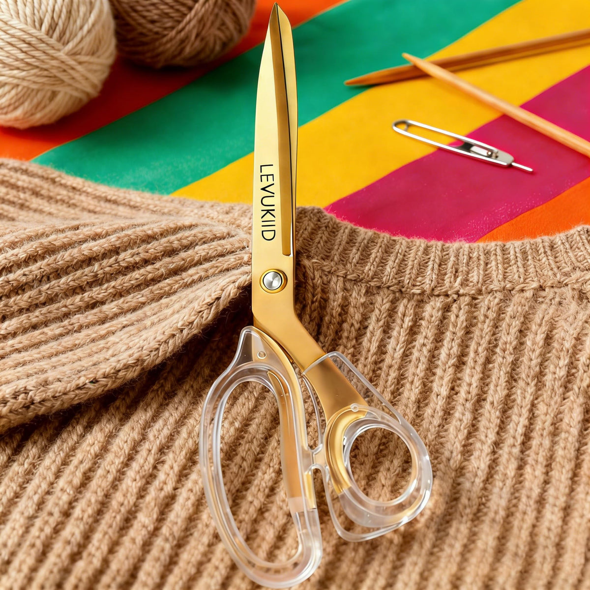 All Purpose Scissors, Scissors For Office,Clear Gold Ergonomic Handle, Titanium Coated Blades, Modern Design for Office, Craft & Home Use – 3-Pack Durable All Purpose Desk Scissors/Gold