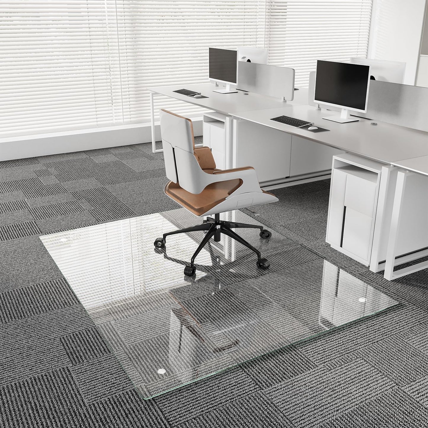 Koonmi Glass Chair Mat for Carpet, 36"x48" Tempered Glass Office Chair Mat, Glass Floor Mats with Rounded and Polished Edges, Desk Chair Mats with 4 Anti-Slip Pads for Hardwood Floor, Carpet