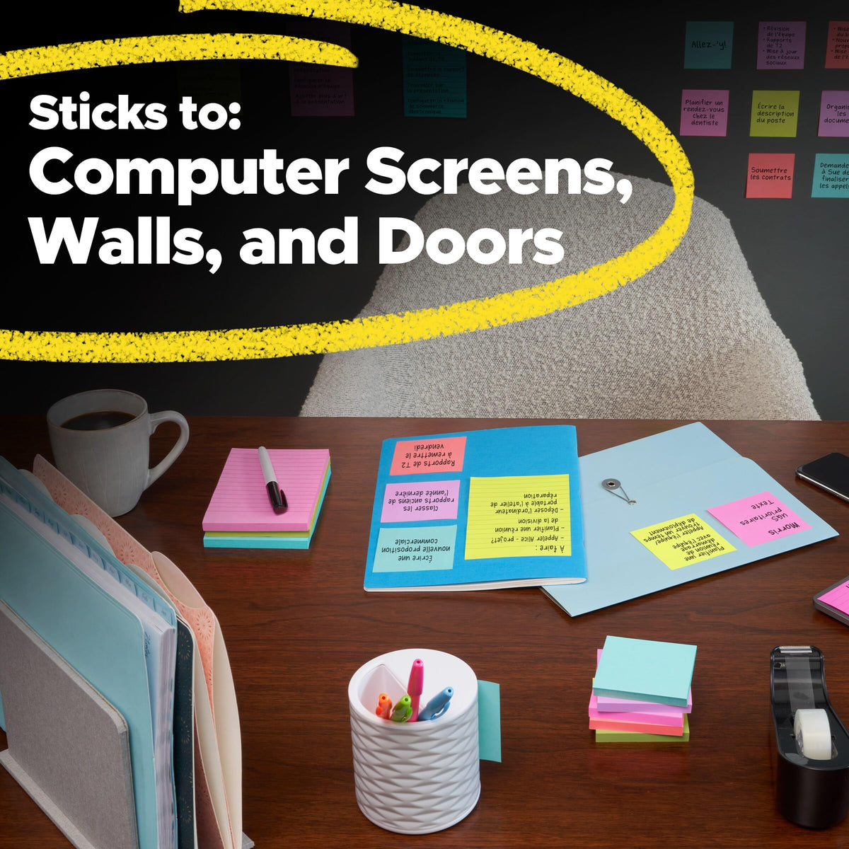 Post-it Super Sticky Lined Notes, 5 Sticky Note Pads, 4x6 in, 2X the Sticking Power, School Supplies, Office Products, Sticky Notes for Vertical Surfaces, Monitors, Walls and Windows, Bright Colors