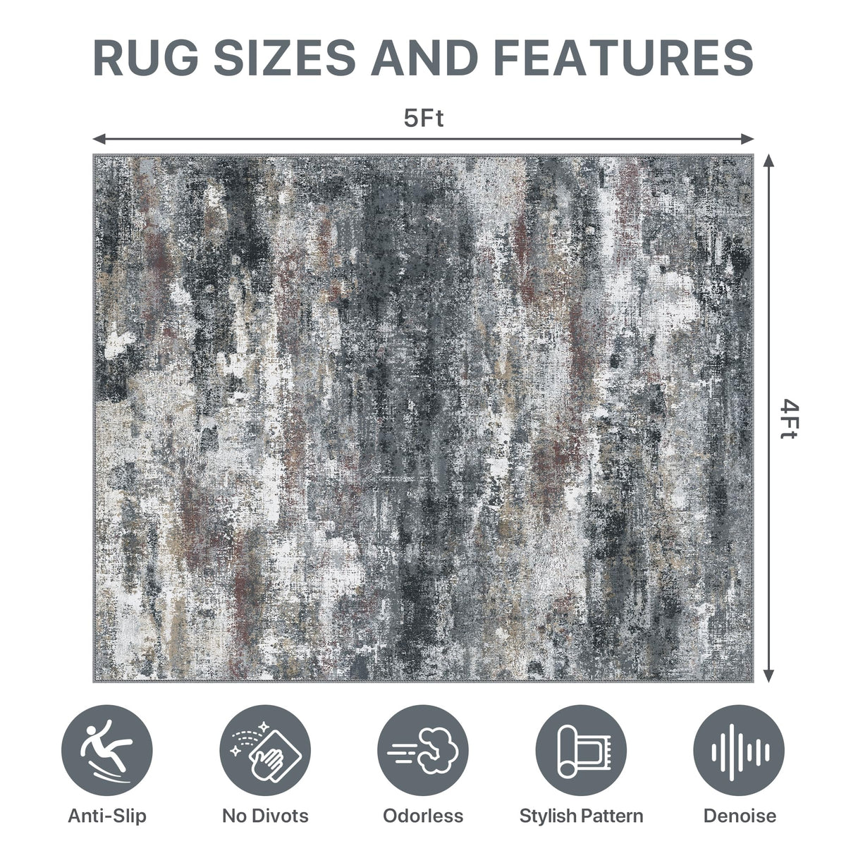 Office Chair Mat for Hardwood Tile Floor, Abstract 48"X 60" Desk Mats for Office Chair on Rolling Chairs Carpet, Desk Anti-Slip 1/5" Thick Rug for Computer Chair, Thin Low-Pile Floor Mat, Dark Gray