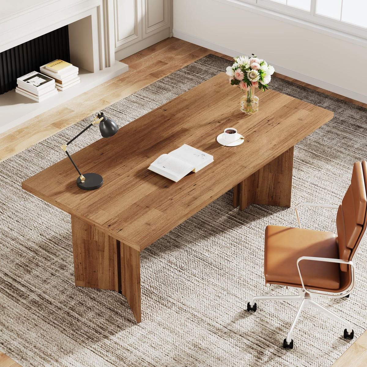 Tribesigns 10.5FT Conference Table, Large Rectangle Meeting Seminar Table for 10-12 Person, Long Wooden Business Tables (Set of 2, Walnut)