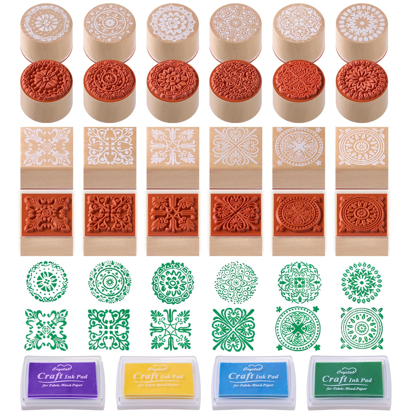 16Pcs Rubber Stamps and Craft Ink Pads, Decorative Wooden Stamps with Ink Pads for Stamps, Wood Stamps for Crafting, Letters, Scrapbooking and DIY Craft Card