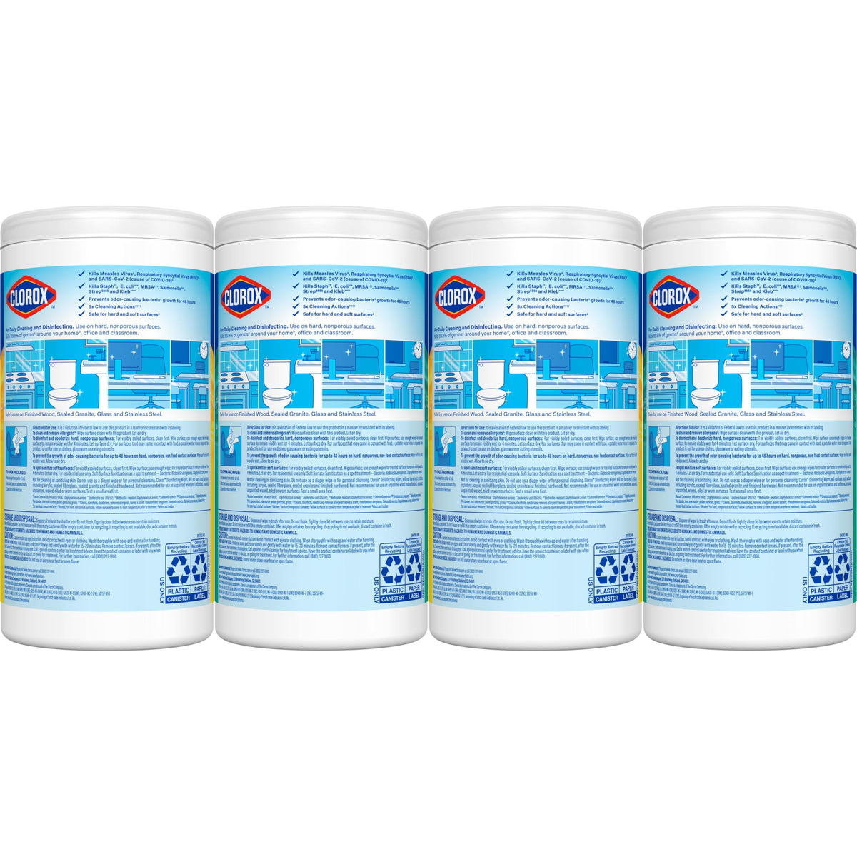 Clorox Disinfecting Cleaning Wipes for Spring Cleaning & Allergy Season, Bleach Free, Fresh Scent and Crisp Lemon, 75 Count Each, Pack of 4