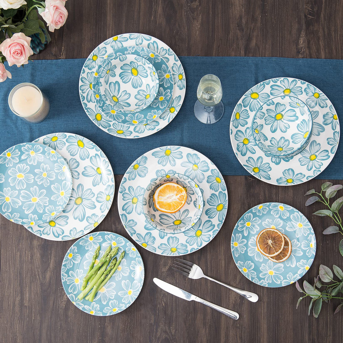 SAGOSKAT 12-pieces Dinnerware Set Ceramic Dish Set Plates Sets Service for 4, Bowl Sets, Stoneware Dinnerware Sets, 12pcs Plate and Bowl Set for kitchen