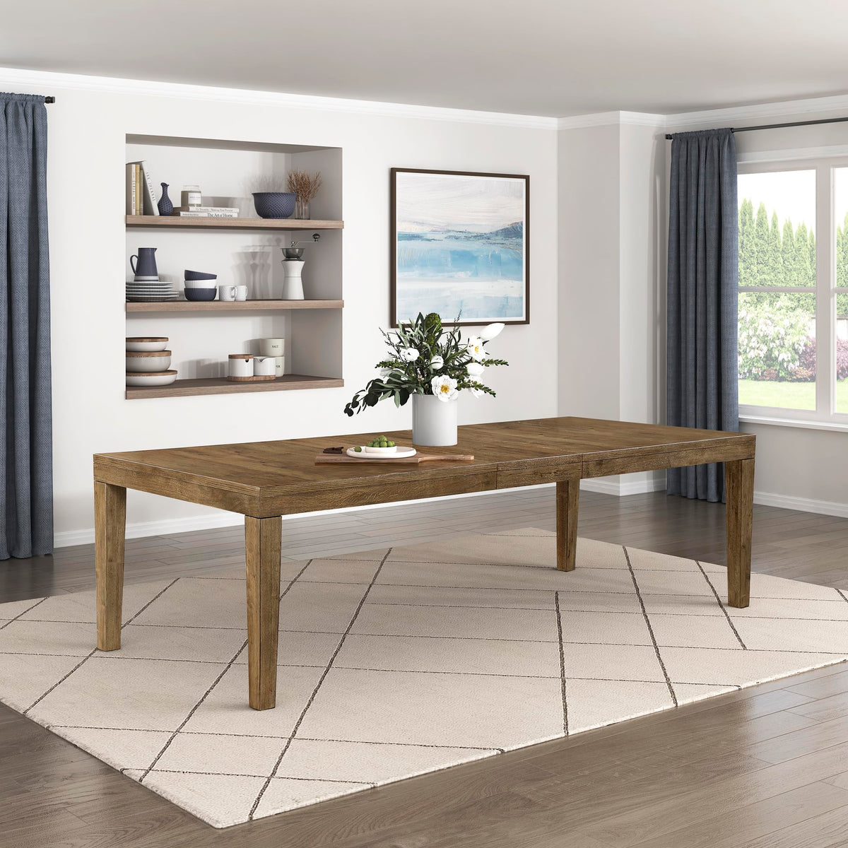 Lexicon 84-102 Inch Extendable Dining Table for 4-8 People, Large Rectangle Wooden Kitchen Table with Self-Storing Extension Leaf Space Saving, for Dining Room, Living Room, Home Office, Brown