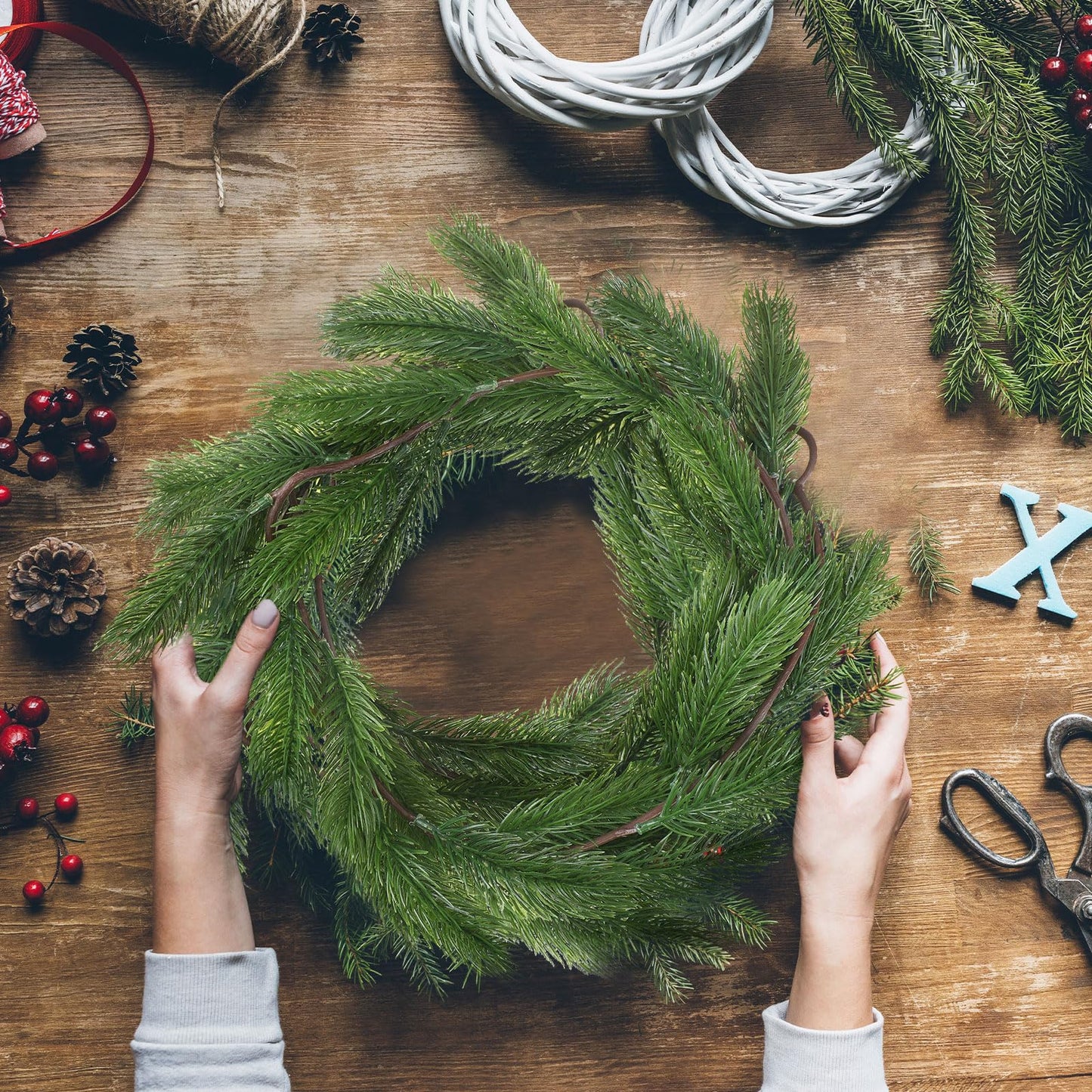 Lyrow Christmas Pine Greenery Garlands Artificial Winter Faux Holiday Season Outdoor Garland for Xmas Home Decorations (4 Pcs,6 ft)