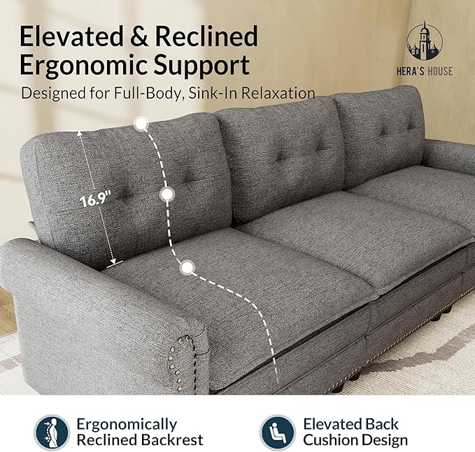 HERA'S HOUSE 116.11" Mid-Century Modern Couch, Oversized Sectional Couch