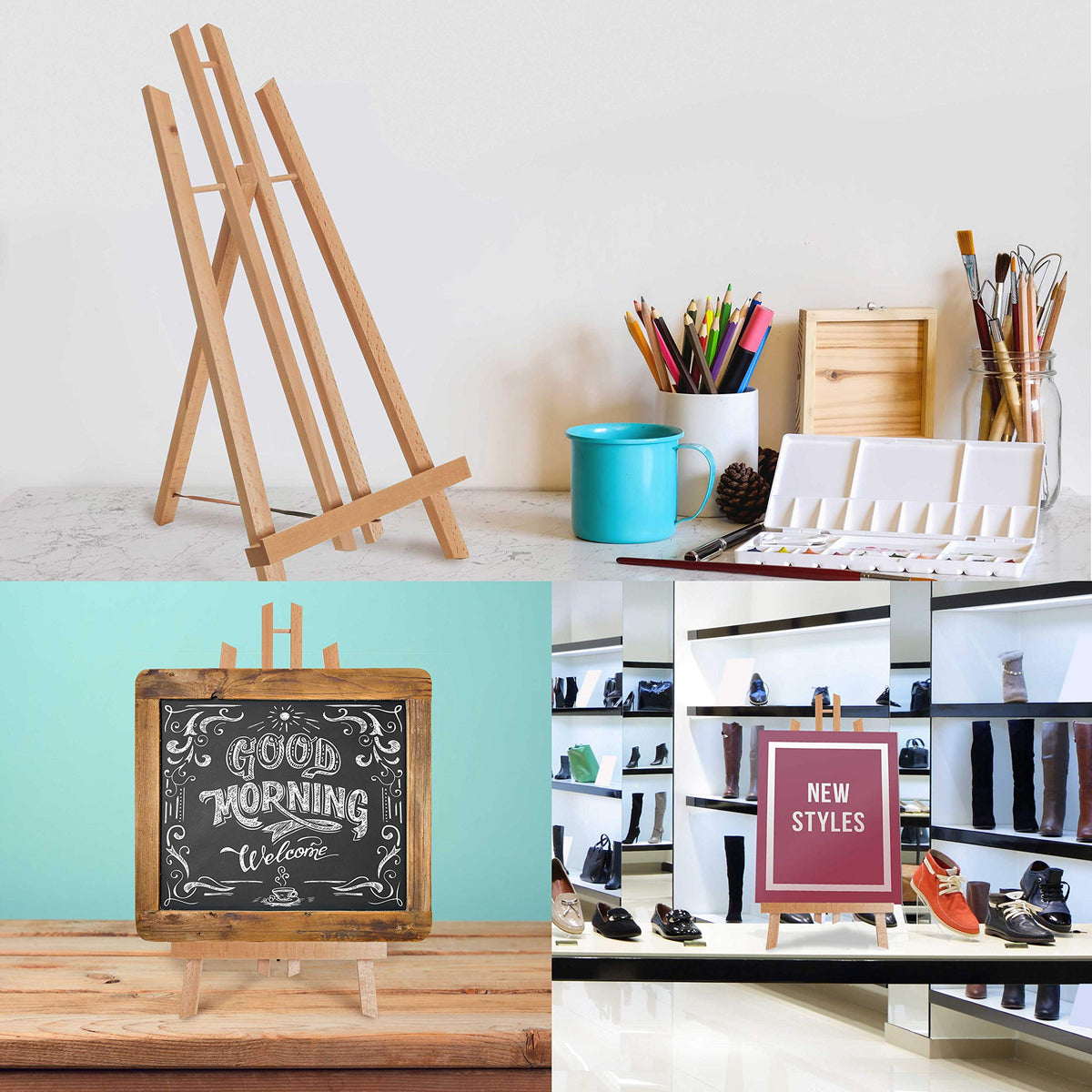 U.S. Art Supply 18" Large Tabletop Display Easel - Beechwood Artist A-Frame Display Stand, Wooden Easel for Painting, Canvas Stand, (Pack of 1) Classrooms Events Photo Picture Sign Holder