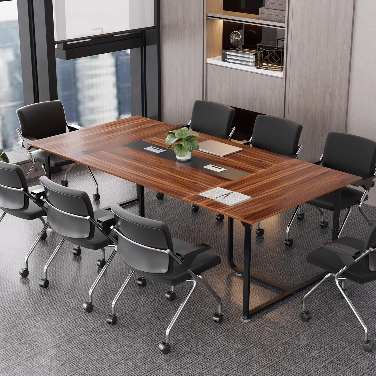 LayBurst 8FT Conference Table,94.4 L x 47.2 W x30.7 H Meeting Seminar Table with Grommet,Stability Enhancement,Large Conference Room Table for Office Meeting (Brown)