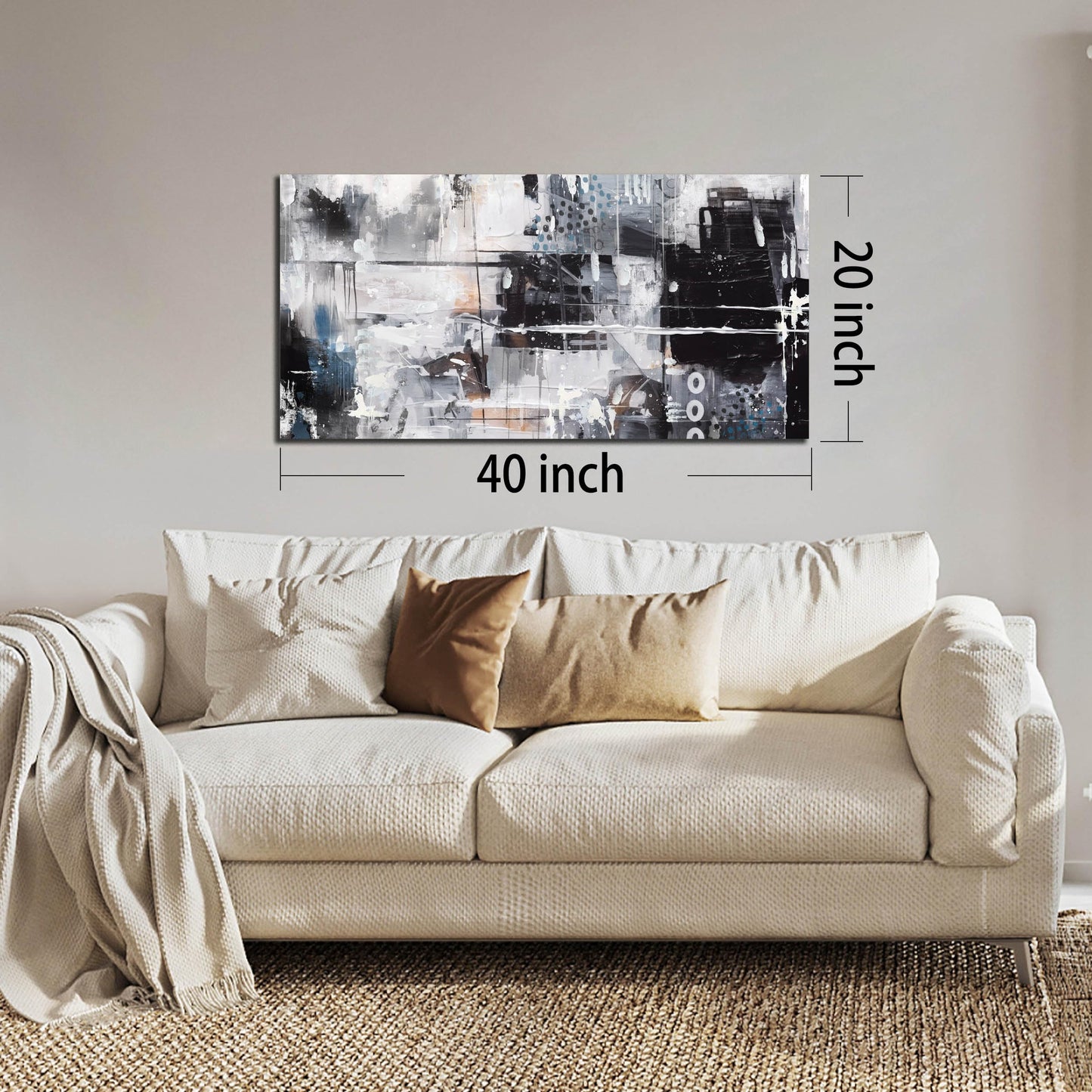 Abstract Art Wall Decor Office - Black And White Pictures Wall Art for Living Room - Modern Prints Wall Art Bedroom Size 20" x 40"