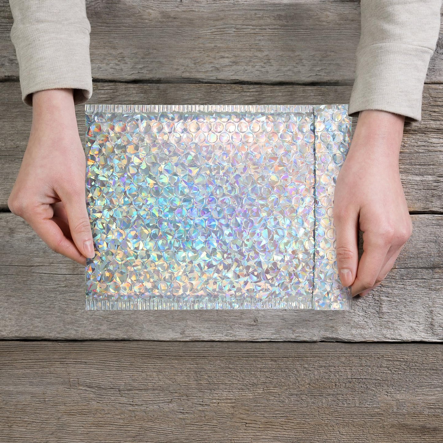 Fulmoon 30 Pieces Holographic Bubble Mailers 4x8 Inch Padded Mailer Holographic Bubble Mailers Padded Envelopes Self Adhesive Cushion Envelopes for Mailing Shipping and Packing(Silver)