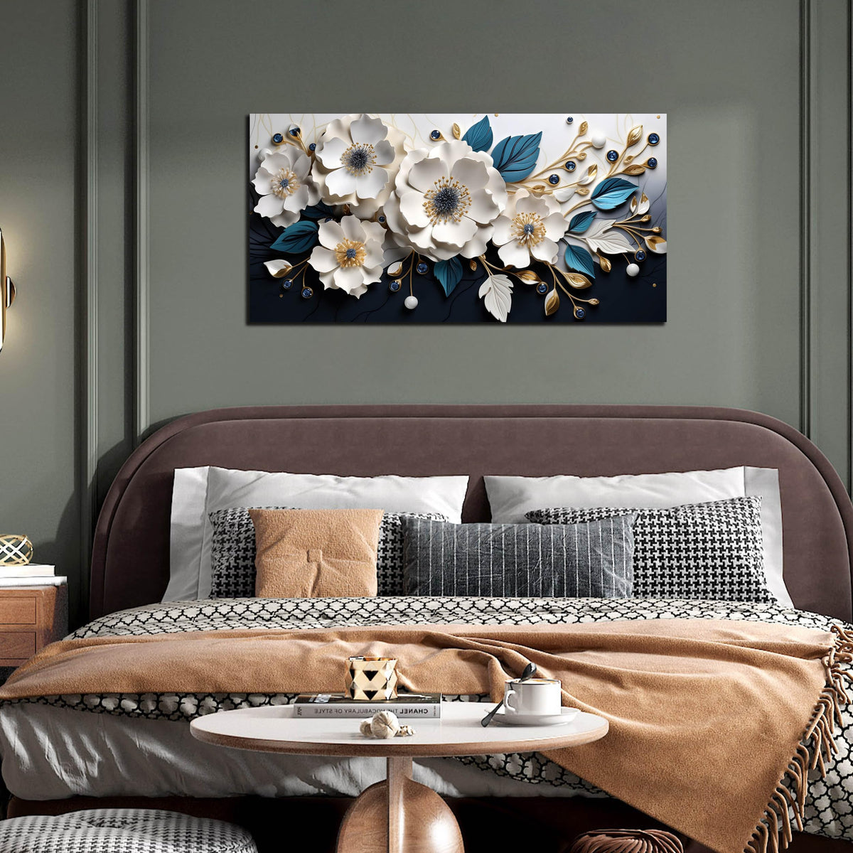Large Canvas Wall Art for Living Room Bedroom Home Office White and Blue Floral Wall Art Botanical Picture Modern Framed Artwork Flower Canvas Prints 20x40 In