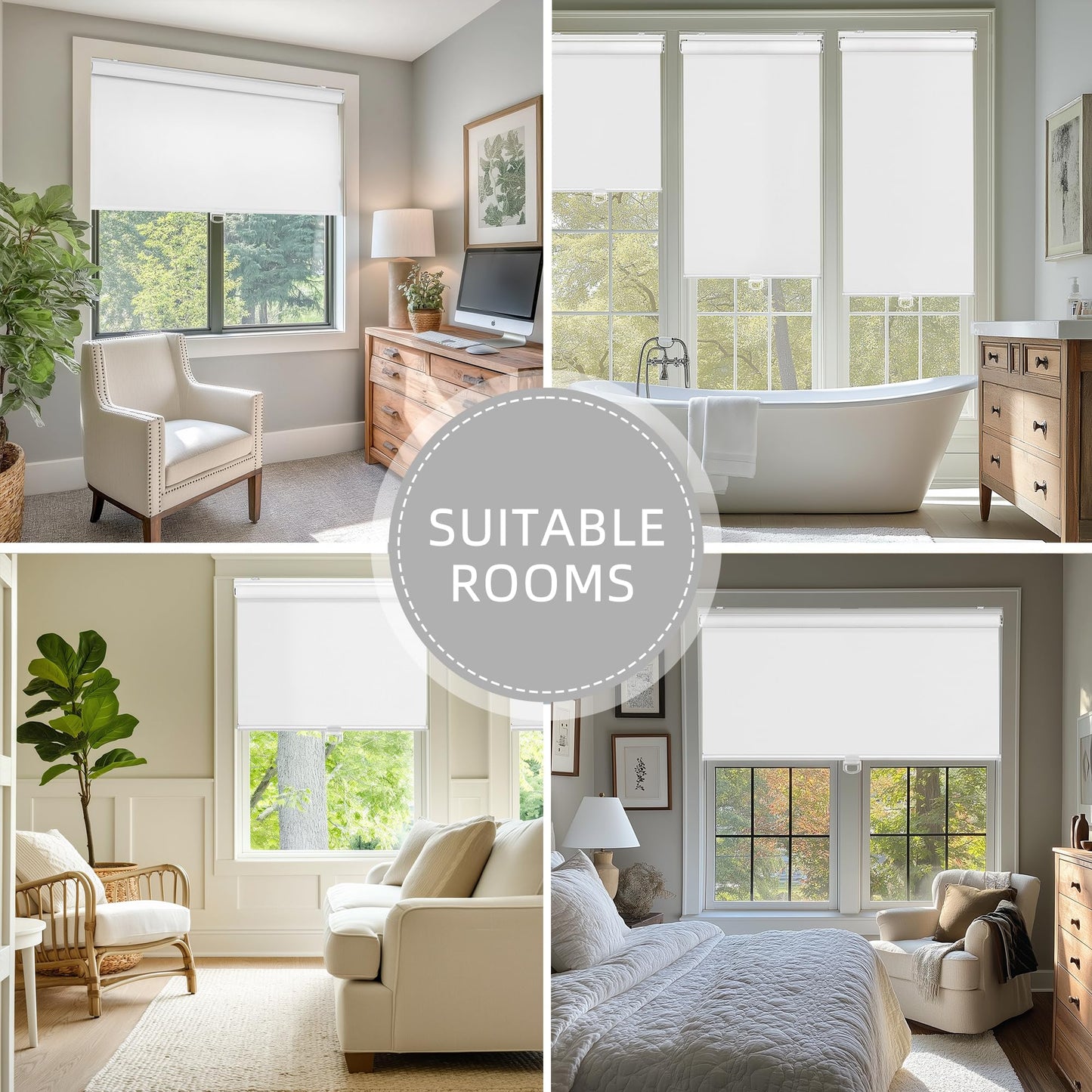 ChrisDowa Cordless Blackout Roller Shades for Windows, Thermal Insulated UV Protection Pull Down Shades, Total Blackout Window Blinds for Home, Office, Bedroom, Door (22" W x 72" H, White)