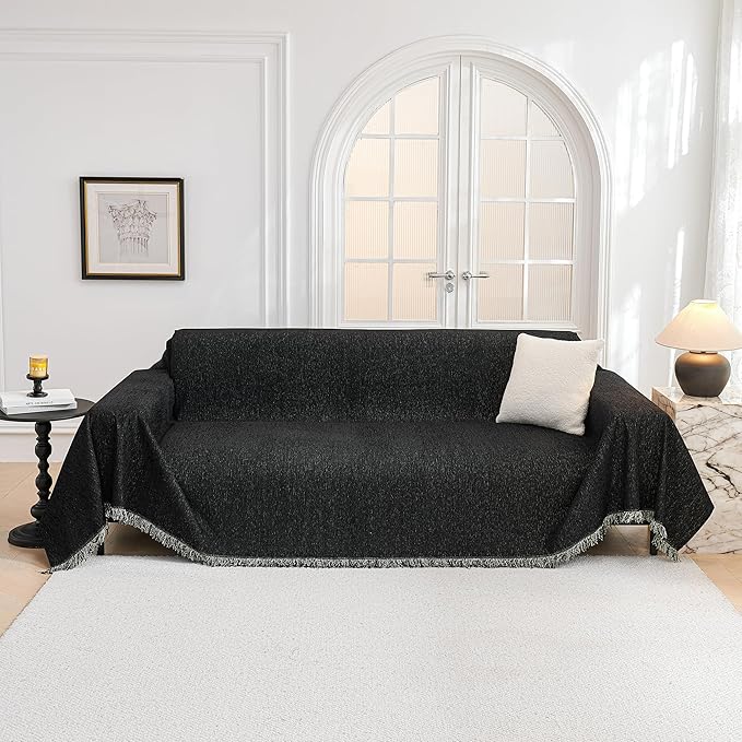 MYSKY HOME Black Couch Covers, Couch Cover 2 Cushion Sofa Pet Couch Cover