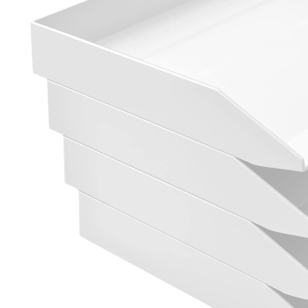Acrimet 3 Tier Paper Organizer Letter Tray – Plastic Stackable Desk File Organizer, Side Load Paper Sorter for Letter/A4 Office File Folder Holder – White