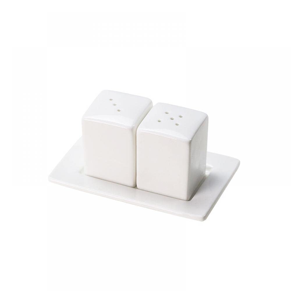 Gaolinci White Porcelain Salt & Pepper Shakers, Salt Shaker Set with Tray