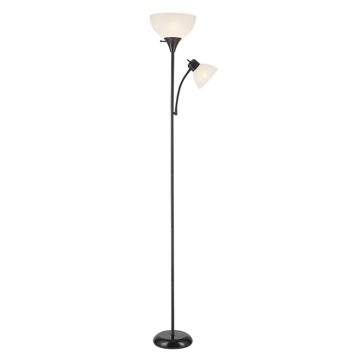 Globe Electric 67135 72" Torchiere Floor Lamp and Adjustable Reading Light, Matte Black, Frosted Shade, Dual Rotary Switch, 3-Step Dimming, Modern Lighting for Living Room or Office