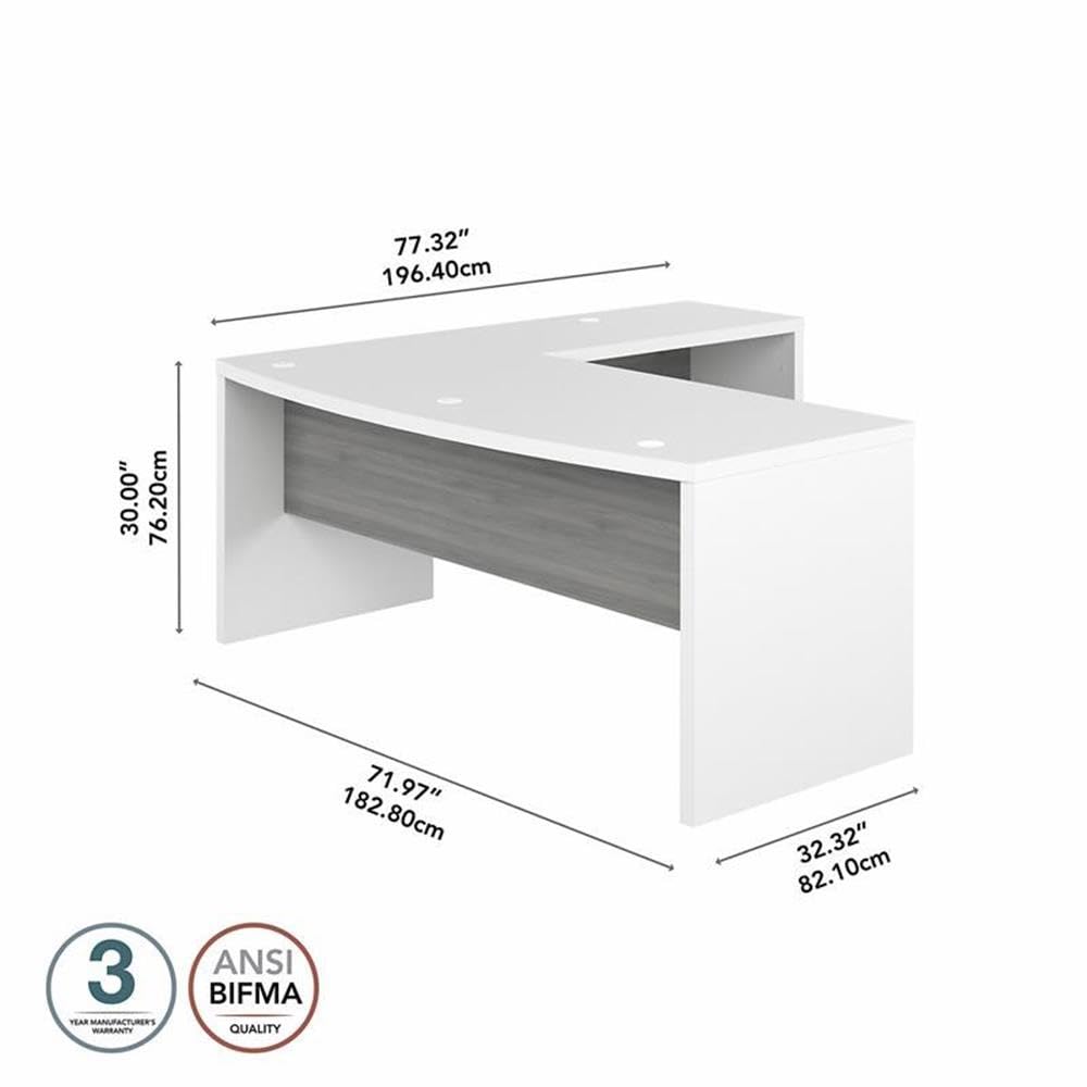 Bush Business Furniture L Shape Desk with Wire Management | Echo Collection Corner Bow Front Table for Home Office with Quick-to-Assemble Hardware | 72Wx77Lx30H